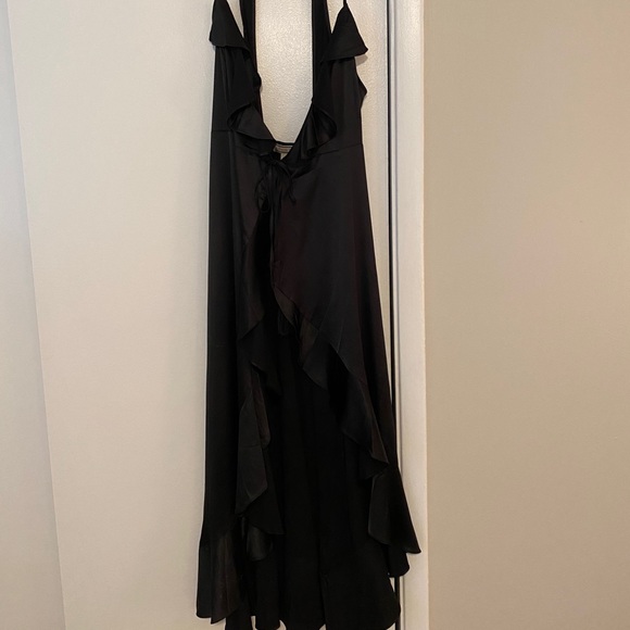 High-Low Black Ruffle Wrap Dress - Picture 2 of 3